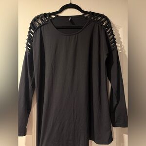 Yandy Black Long Sleeve Top with Cutout Shoulders